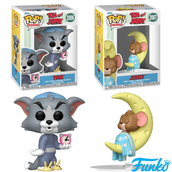 Funko POP #2006 and #2007 Tom and Jerry Tom with Clock and Jerry on Cheese Moon Figure Set